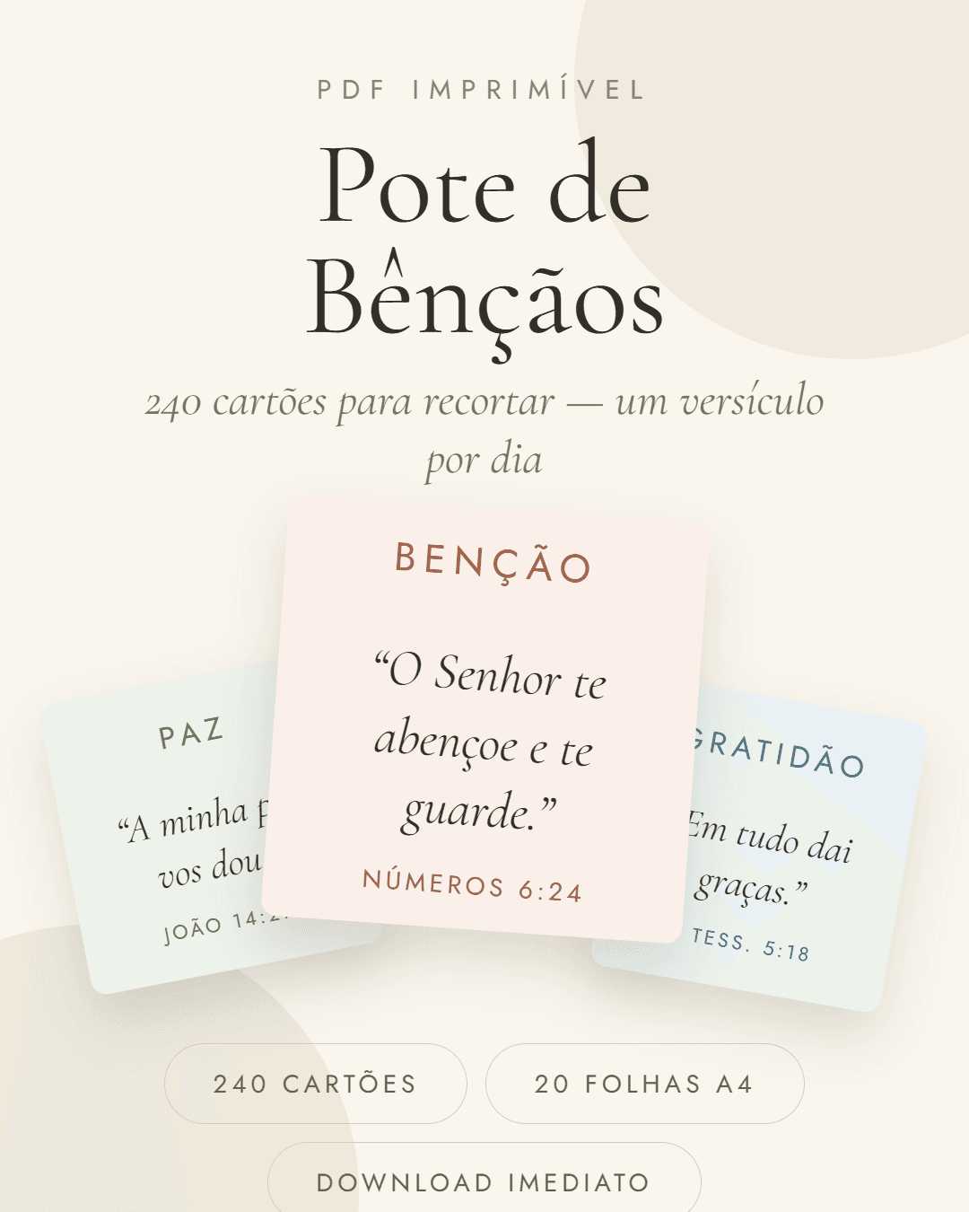 Cartões do Pote de Bênçãos para recortar